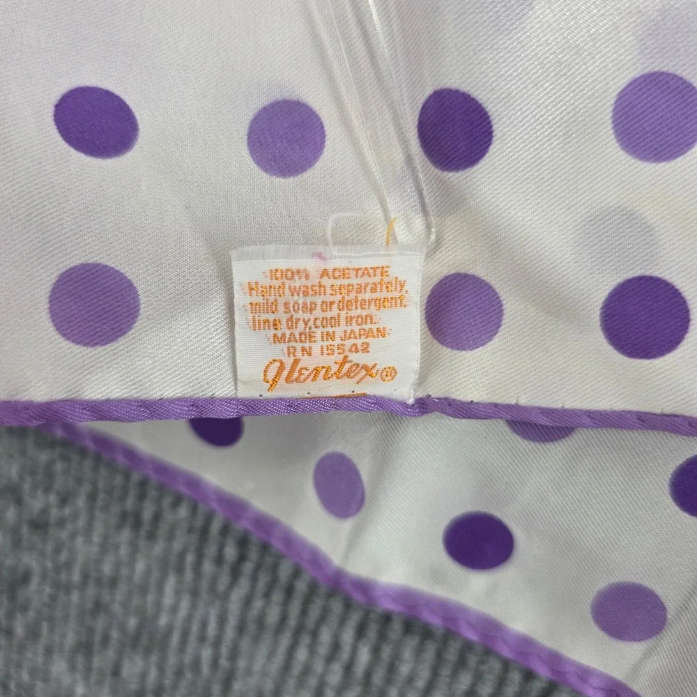 Vintage Glentex Purple White Gingham Polka Dot Square Scarf Made in Japan 26in